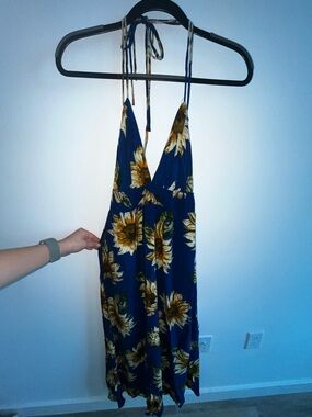 Lizard Thicket Navy Blue Maxi Dress with Sunflower Print